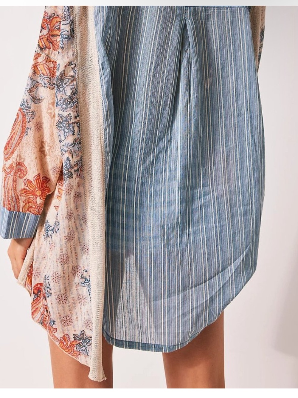 Free People Lucky In Love Mixed Media Oversized Boho Shirt Size Large - Picture 4 of 14